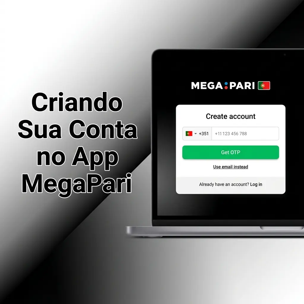 Tela de criação de conta no app MegaPari com opções de registro por e-mail, telefone e redes sociais