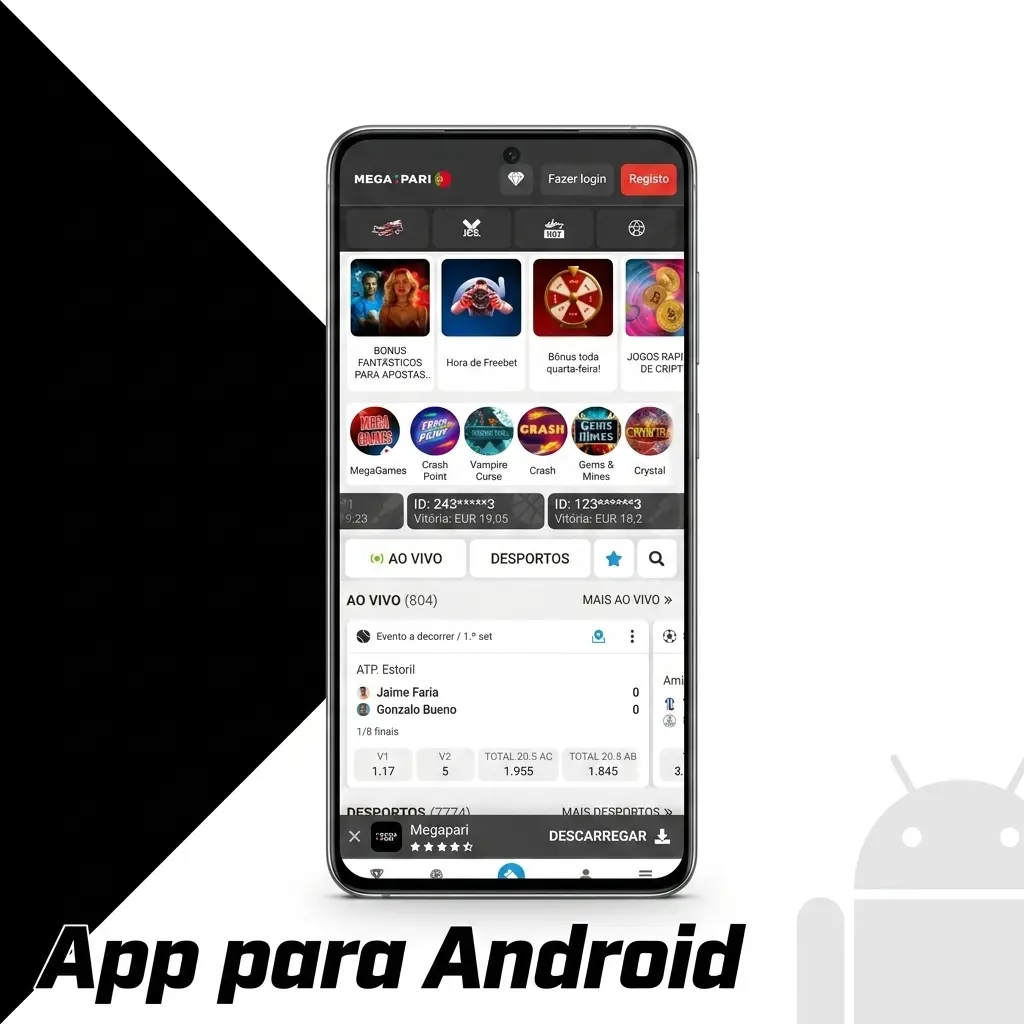 App MegaPari para Android disponível em APK compatível com Android 5.0 ou superior para instalação direta